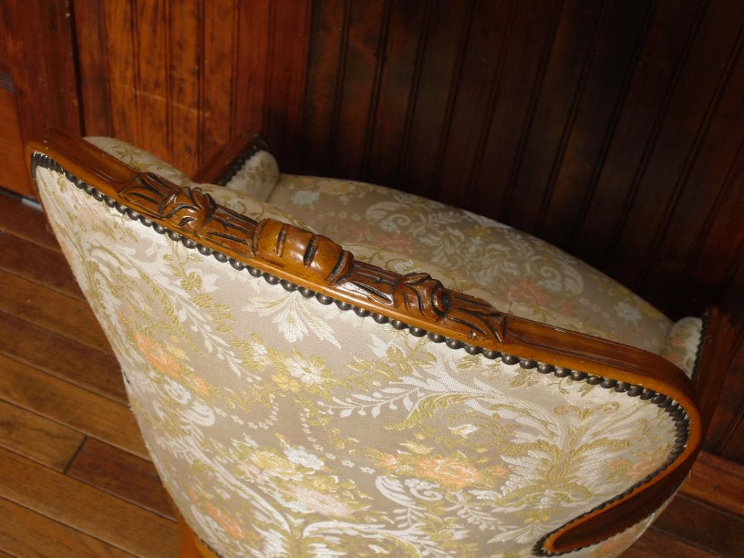 イタリア製☆ロココ様式☆スプーンバックチェア☆猫脚 鋲打ち 高級ジャガード織