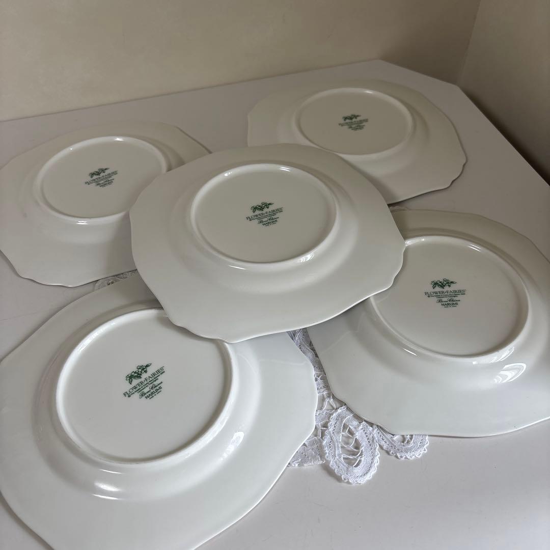 廃盤品★ナルミ　ボーンチャイナ　フラワーフェアリーズ　スクエア ケーキ皿　5枚