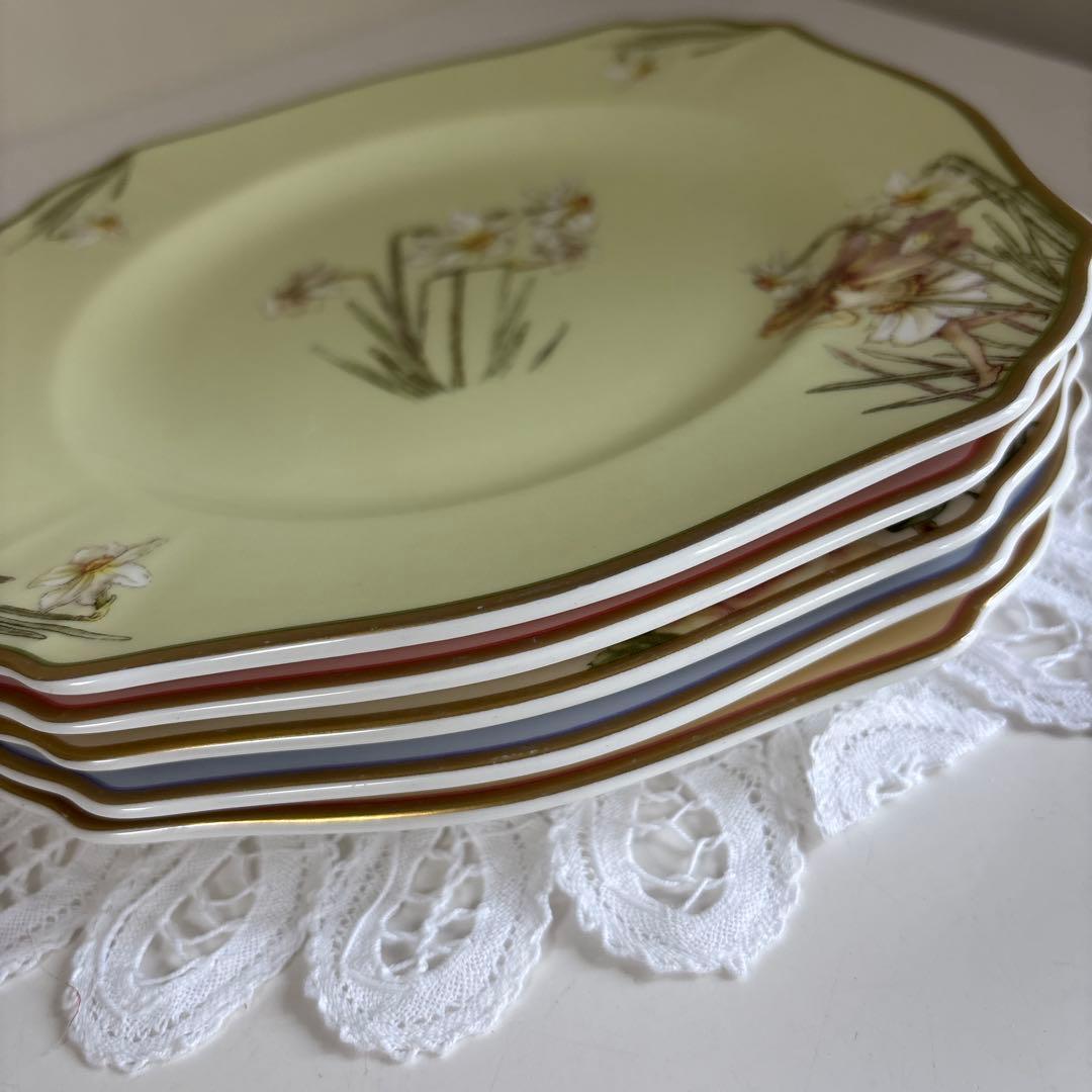 廃盤品★ナルミ　ボーンチャイナ　フラワーフェアリーズ　スクエア ケーキ皿　5枚