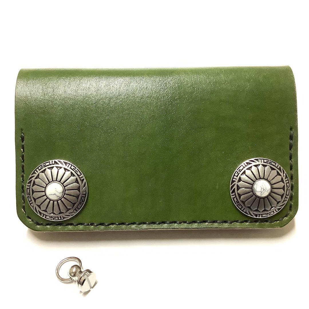 ハンドメイド 牛革 丘染め 国産レザー ヌメ革 ミドルトラッカーウォレット