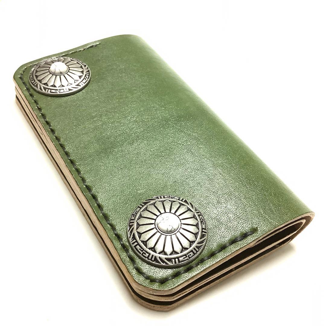 ハンドメイド 牛革 丘染め 国産レザー ヌメ革 ミドルトラッカーウォレット