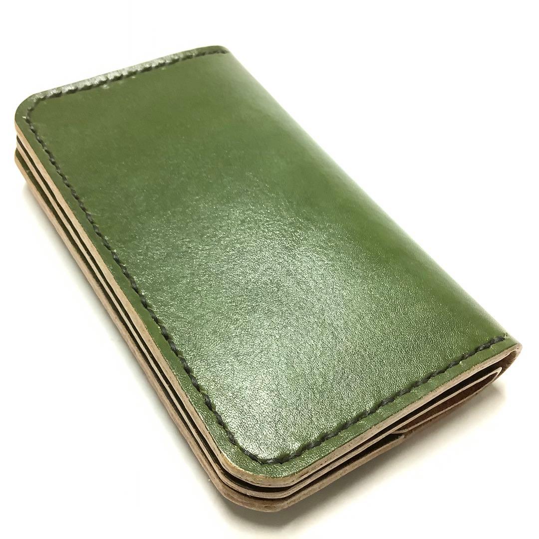 ハンドメイド 牛革 丘染め 国産レザー ヌメ革 ミドルトラッカーウォレット