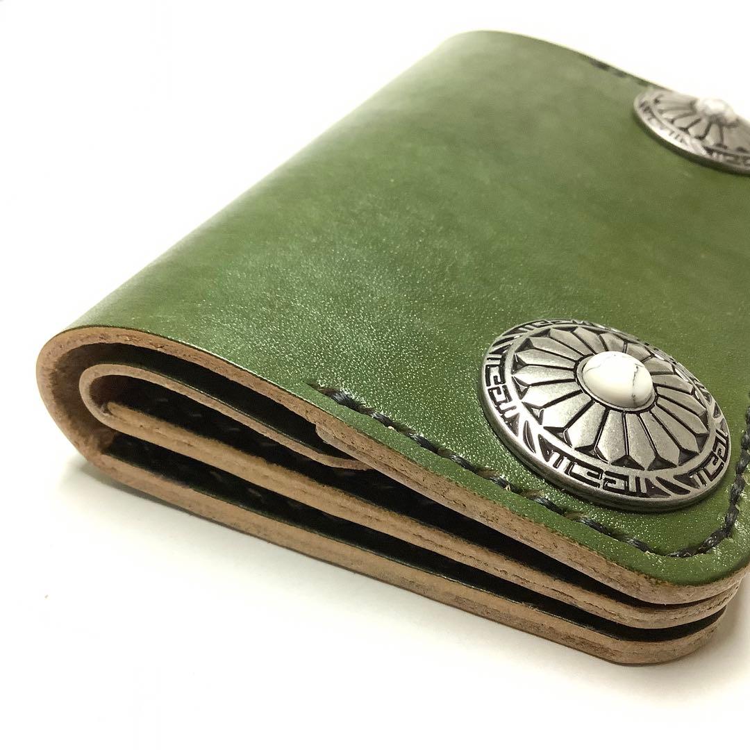 ハンドメイド 牛革 丘染め 国産レザー ヌメ革 ミドルトラッカーウォレット