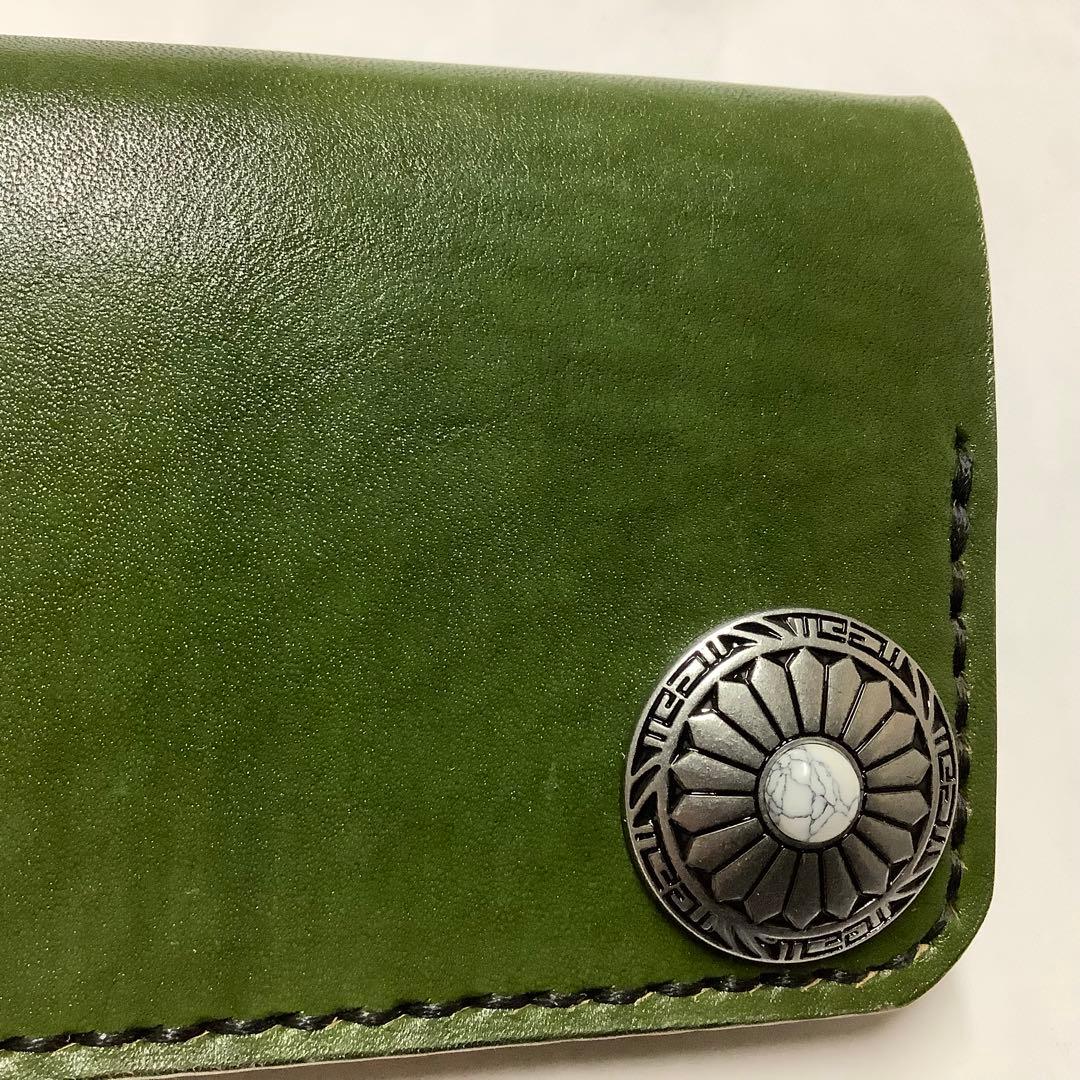 ハンドメイド 牛革 丘染め 国産レザー ヌメ革 ミドルトラッカーウォレット