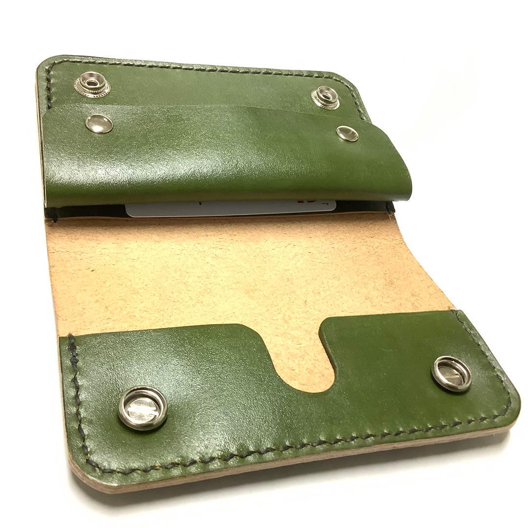 ハンドメイド 牛革 丘染め 国産レザー ヌメ革 ミドルトラッカーウォレット