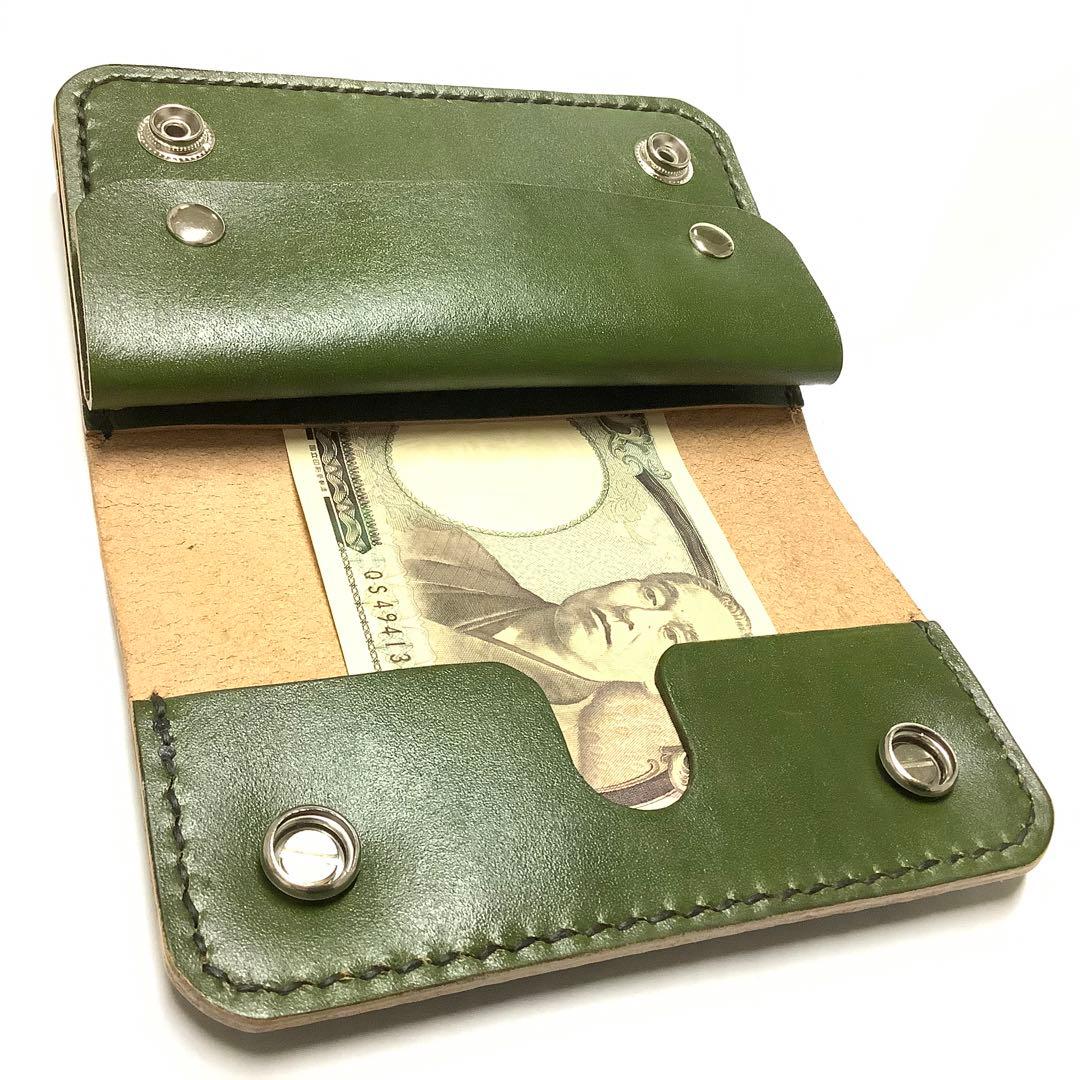 ハンドメイド 牛革 丘染め 国産レザー ヌメ革 ミドルトラッカーウォレット