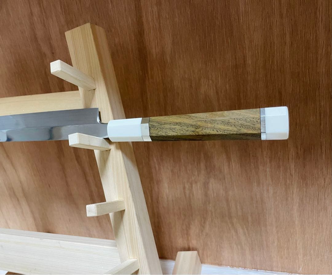 白木作　本焼　蛸引 先丸　包丁　鏡面　尺　緑檀両端人工象牙銀巻