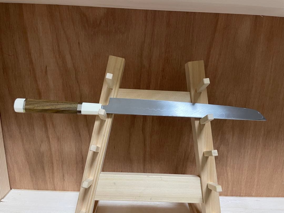 白木作　本焼　蛸引 先丸　包丁　鏡面　尺　緑檀両端人工象牙銀巻