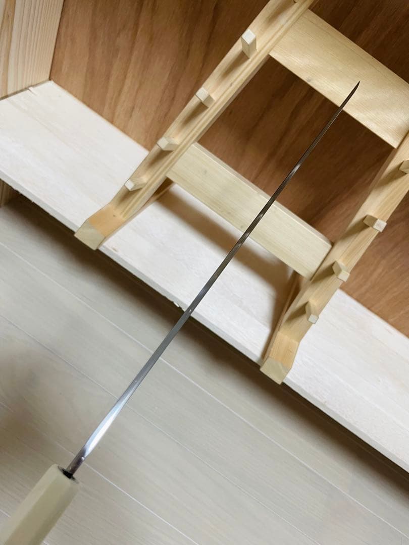 白木作　本焼　蛸引 先丸　包丁　鏡面　尺　緑檀両端人工象牙銀巻