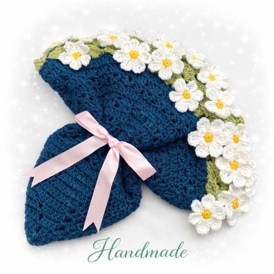 【新作】デイジー 花束ブランケット 大判94cm｜透かし編み ひざ掛け