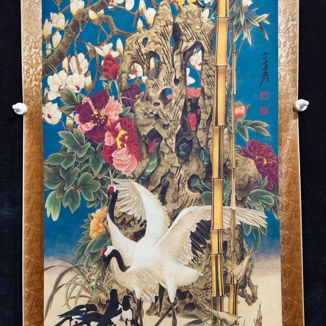 张大千 鹤 中国画 掛け軸 水墨画 和室 玄関 茶室 壁掛け 美術品