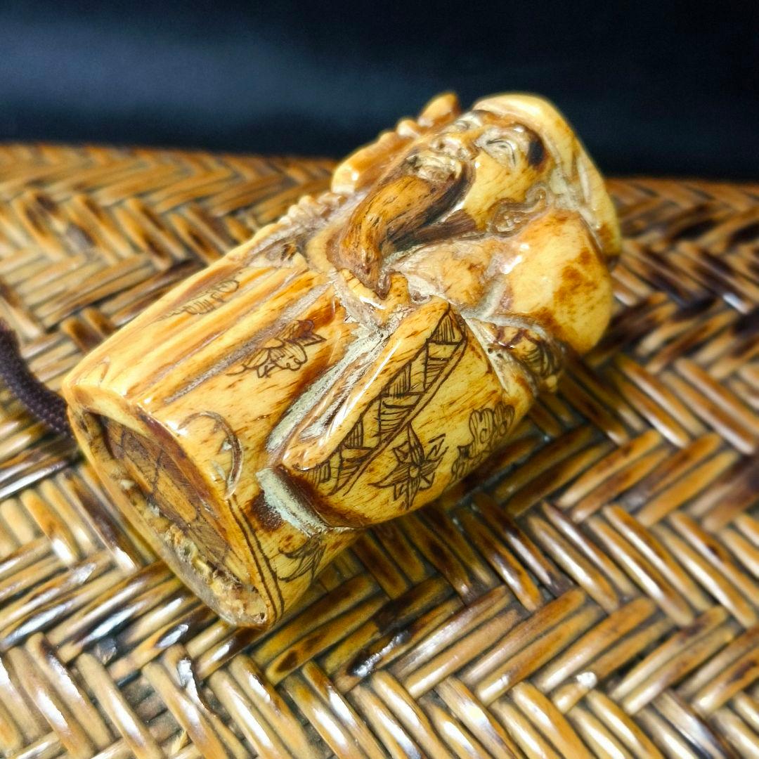 江戸骨董 根付 福神 天然素材 手彫り 時代物 旧家蔵出 蒐集家放出美品 古美術