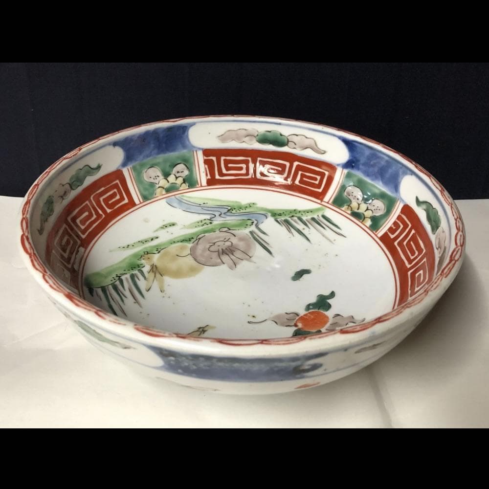 e1315 古伊万里 色絵 鉢 うさぎ 兎 二重高台 色絵鉢
