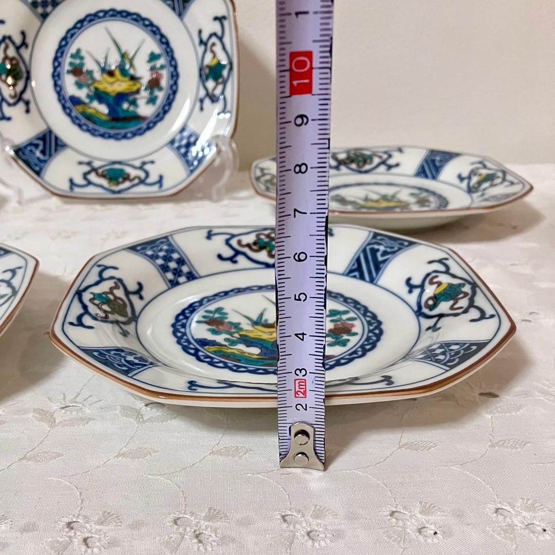 九谷焼 染付宝紋花鳥 八角皿 銘々皿