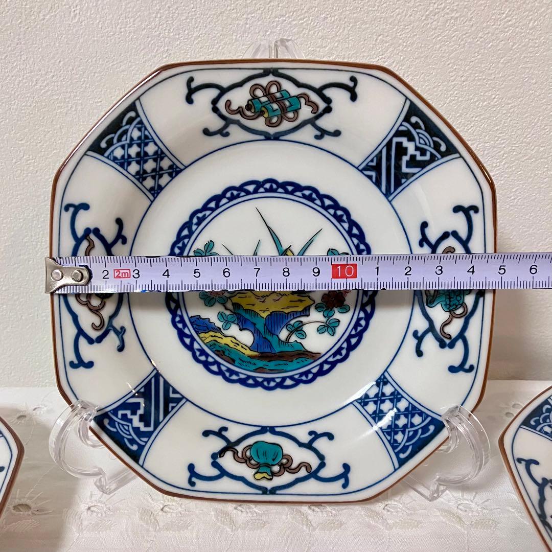 九谷焼 染付宝紋花鳥 八角皿 銘々皿