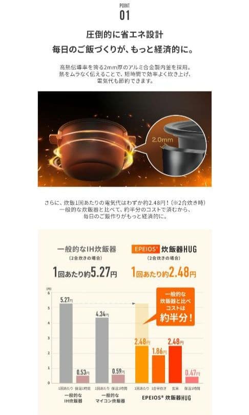 エペイオス(Epeios 炊飯器 4合炊き 低温調理 早炊き マイコン おしゃれ