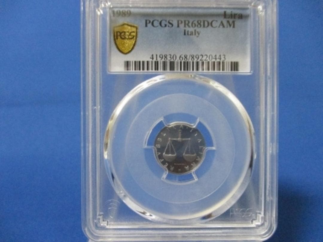 イタリア 1リラ硬貨☆1989年／未使用／プルーフ／PCGS PR68DCAM／
