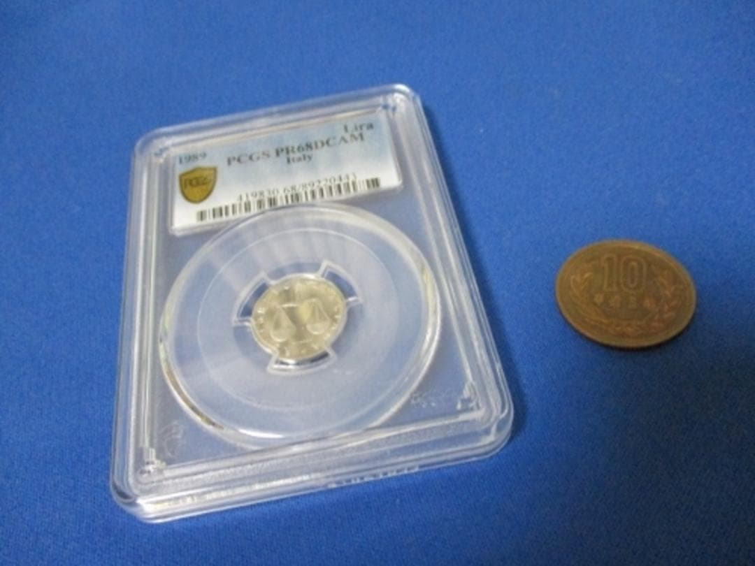 イタリア 1リラ硬貨☆1989年／未使用／プルーフ／PCGS PR68DCAM／