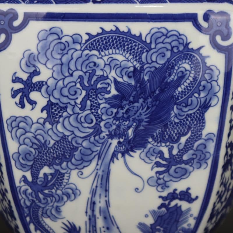 青花海水竜紋六方瓶  装飾品 工芸品 美術品 置物