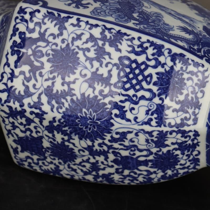 青花海水竜紋六方瓶  装飾品 工芸品 美術品 置物