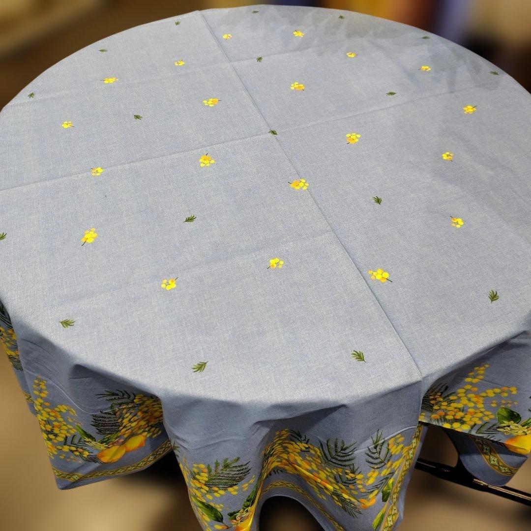 南仏プロバンスプリントテーブルが円形ミモザ/レモン円形