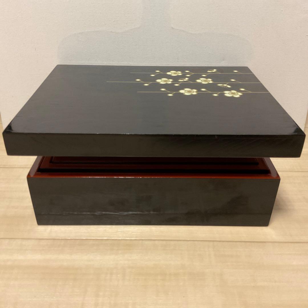 紀州漆器 切溜 五段入れ子 梅蒔絵 内朱塗り 重箱 美品