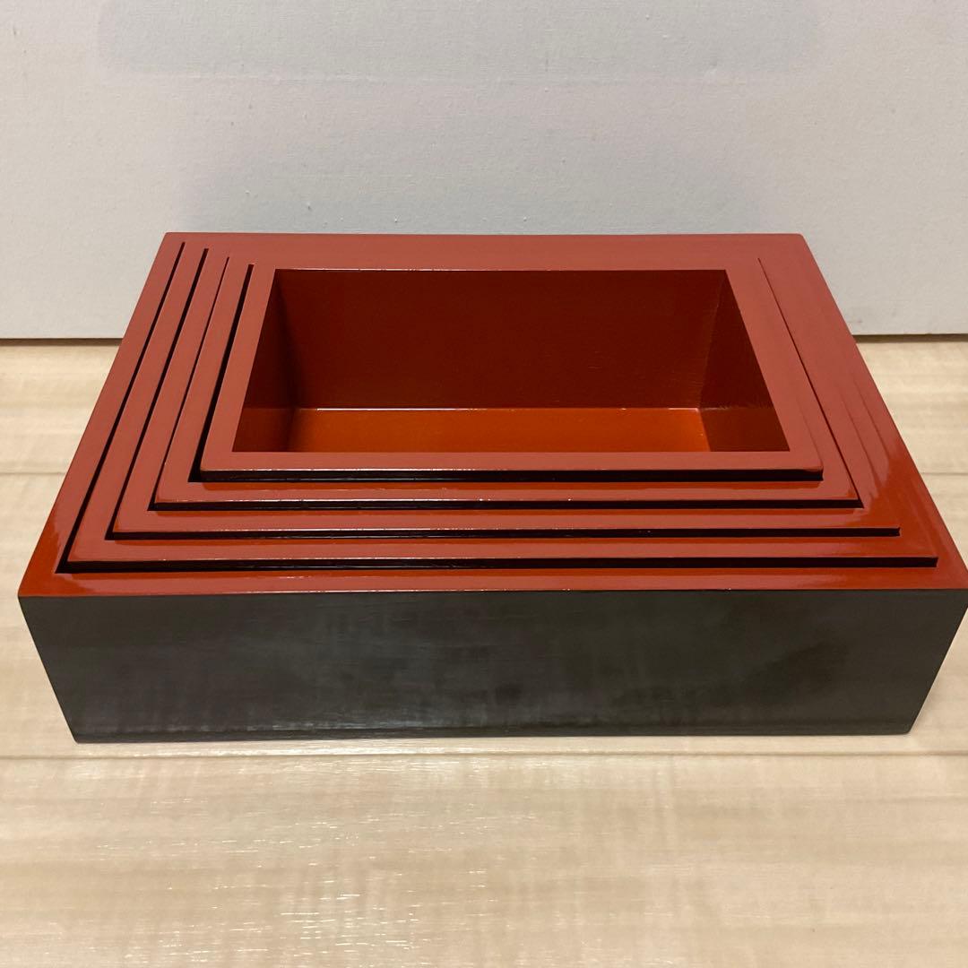 紀州漆器 切溜 五段入れ子 梅蒔絵 内朱塗り 重箱 美品