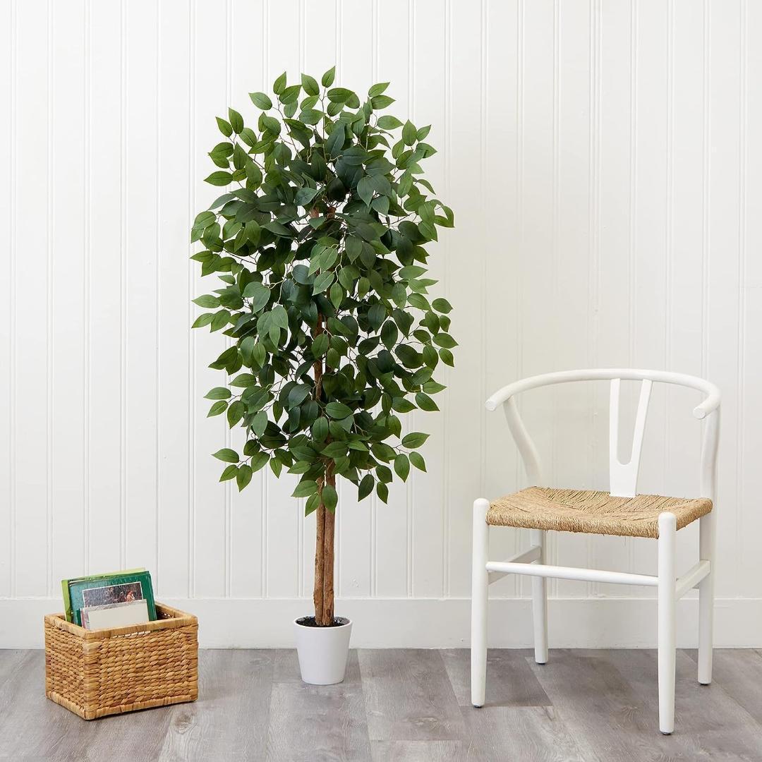 Nearly Natural 人工樹木 フィカス ホワイトプランター付 1.5m