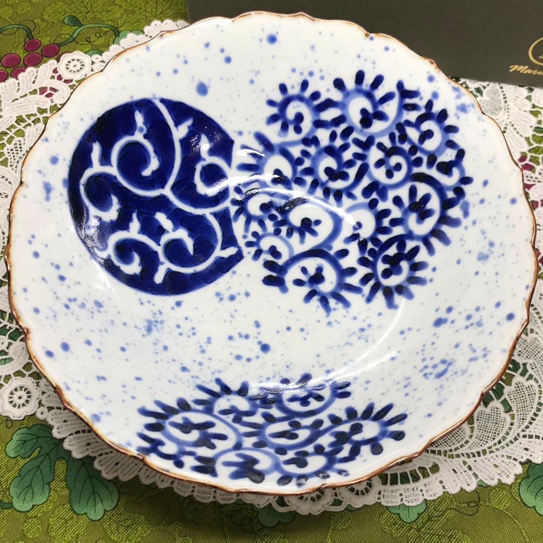 福泉窯　丸紋唐草　菓子鉢　共箱入り