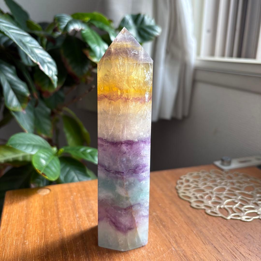 大型 天然石 レインボーフローライト タワー高さ約15センチ