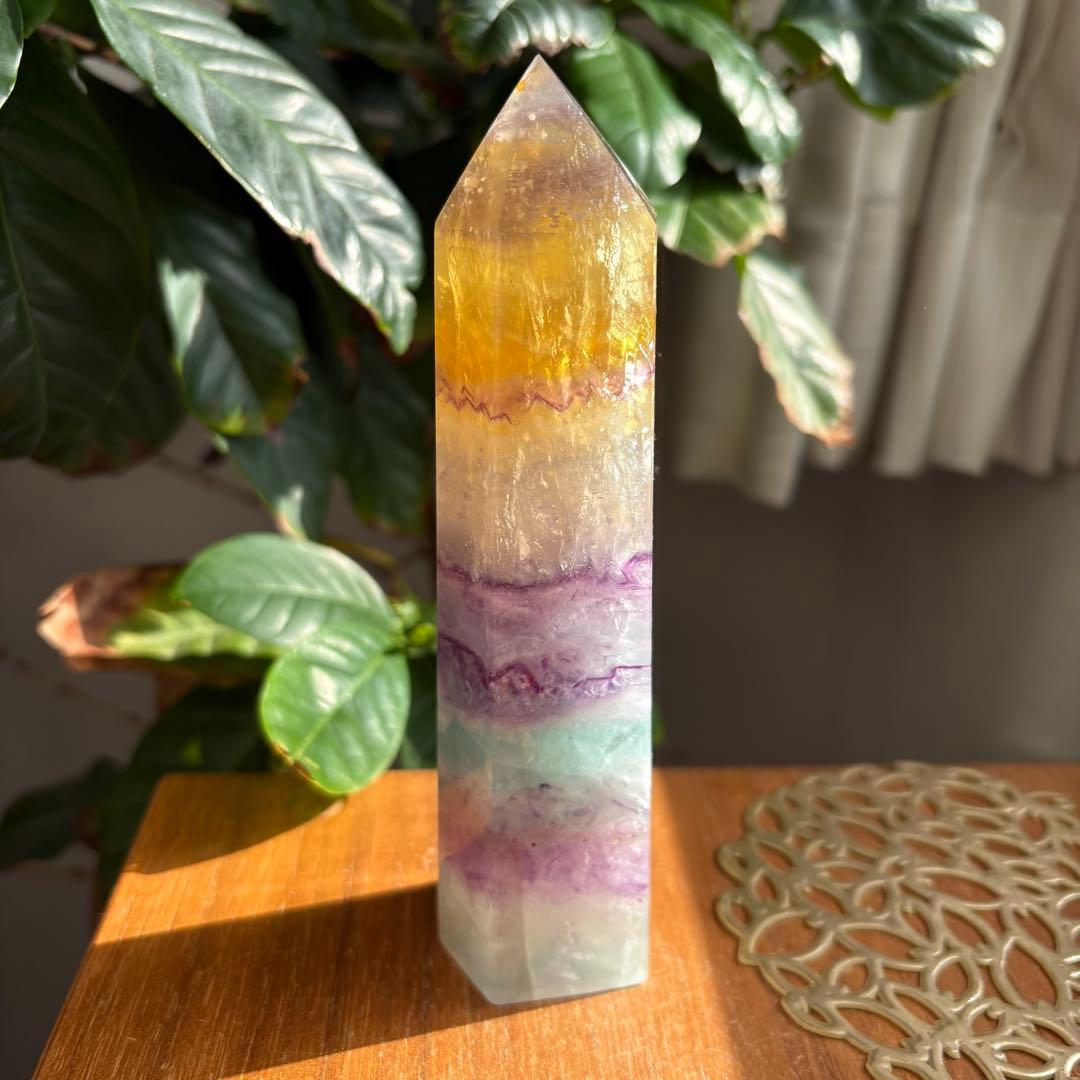 大型 天然石 レインボーフローライト タワー高さ約15センチ