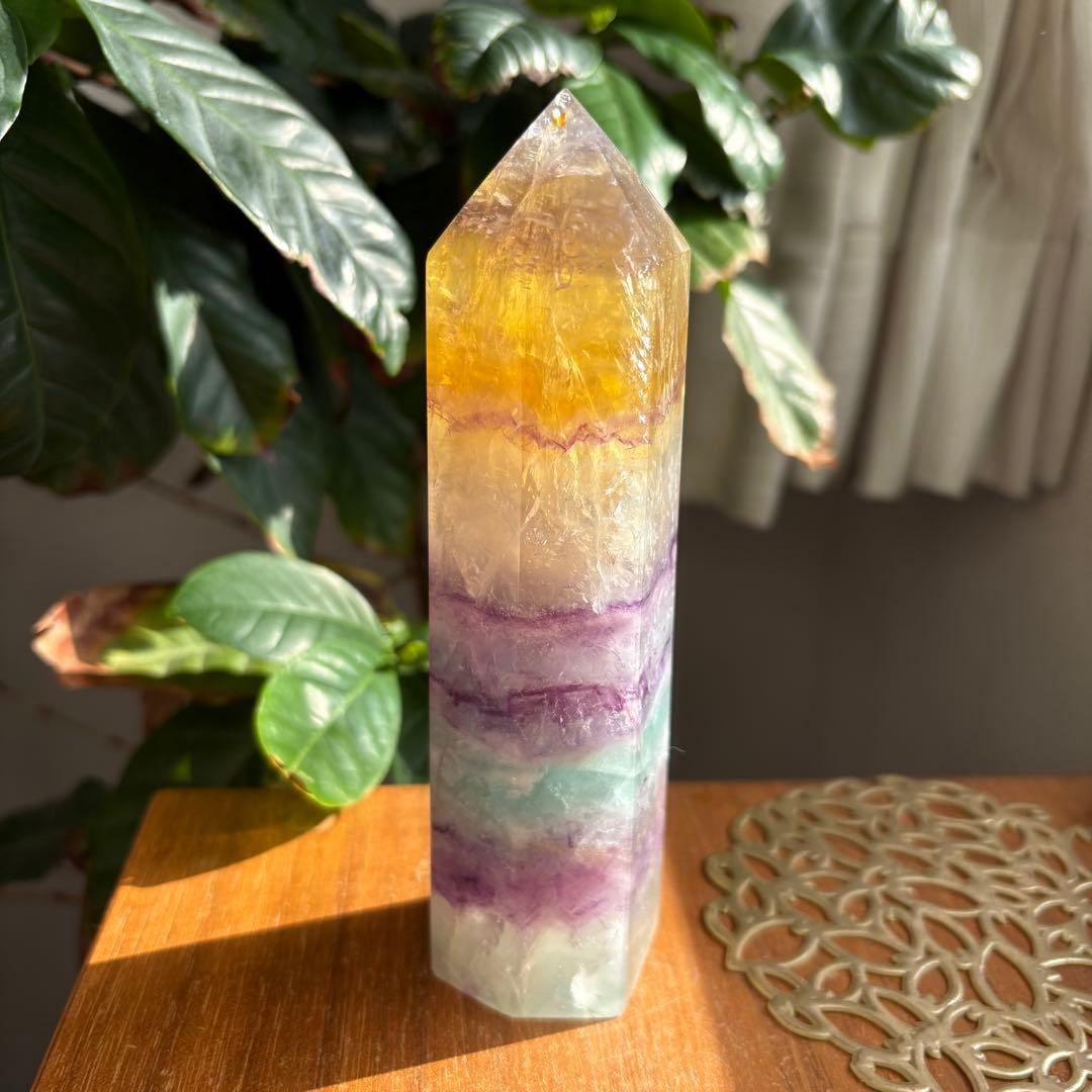 大型 天然石 レインボーフローライト タワー高さ約15センチ