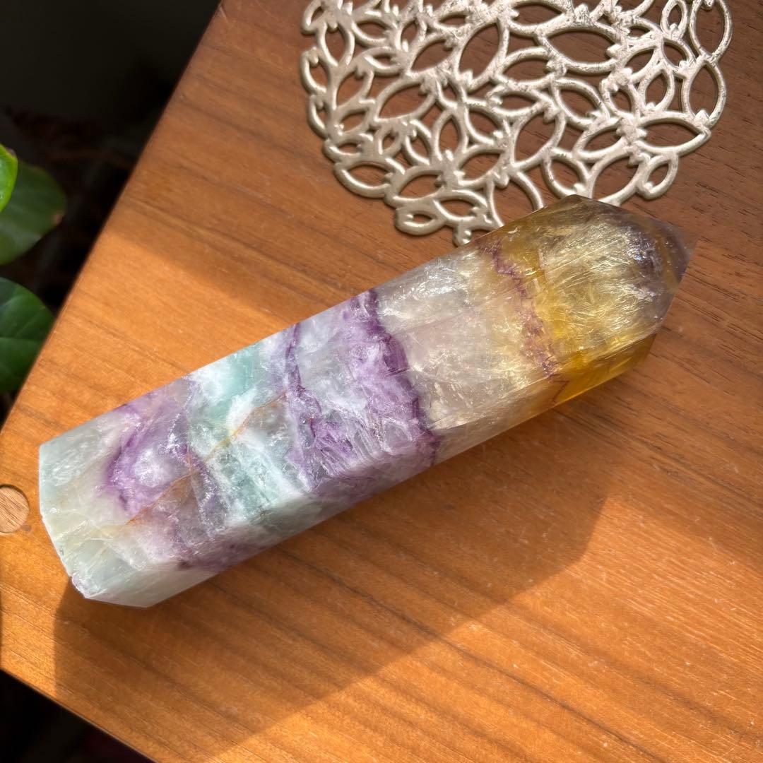 大型 天然石 レインボーフローライト タワー高さ約15センチ