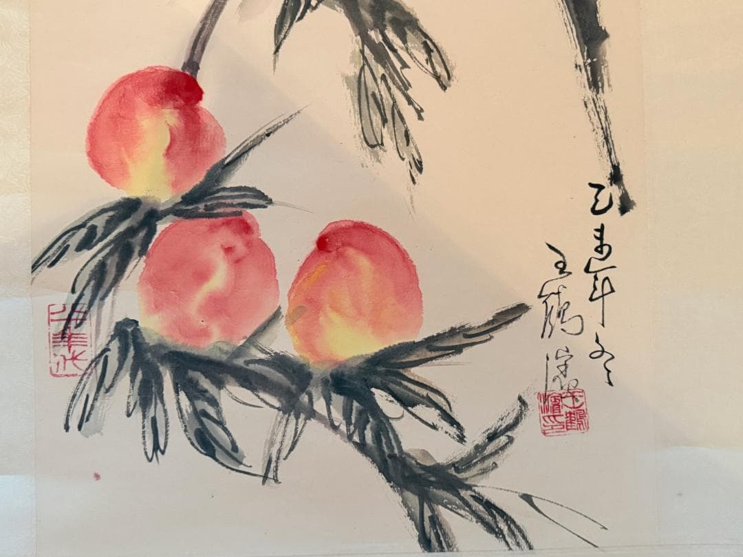掛軸 寿桃 中国画風