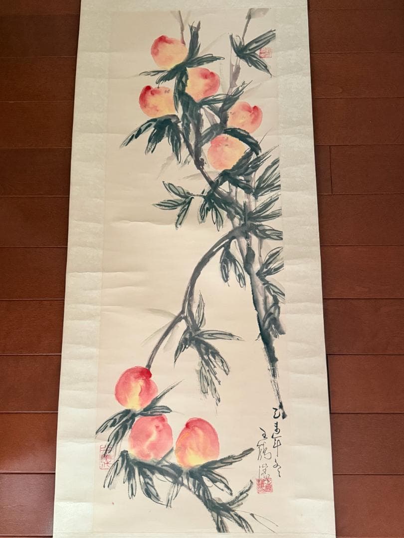 掛軸 寿桃 中国画風
