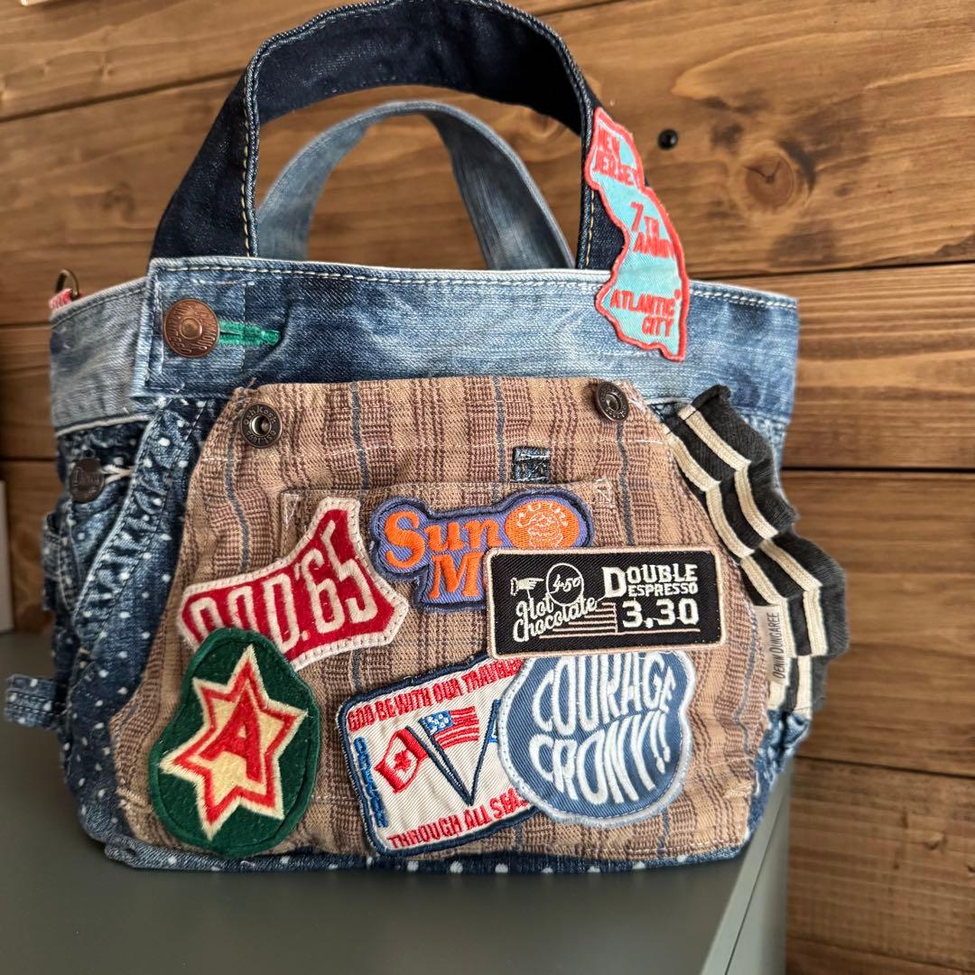 ハンドメイド デニムリメイク バッグ サロペットリメイク スマイル 15