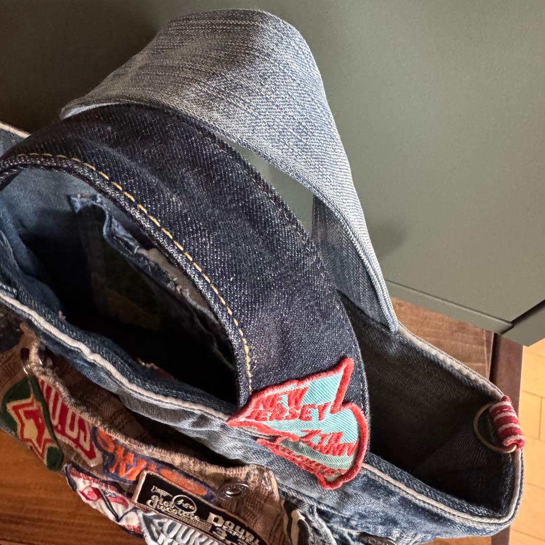 ハンドメイド デニムリメイク バッグ サロペットリメイク スマイル 15