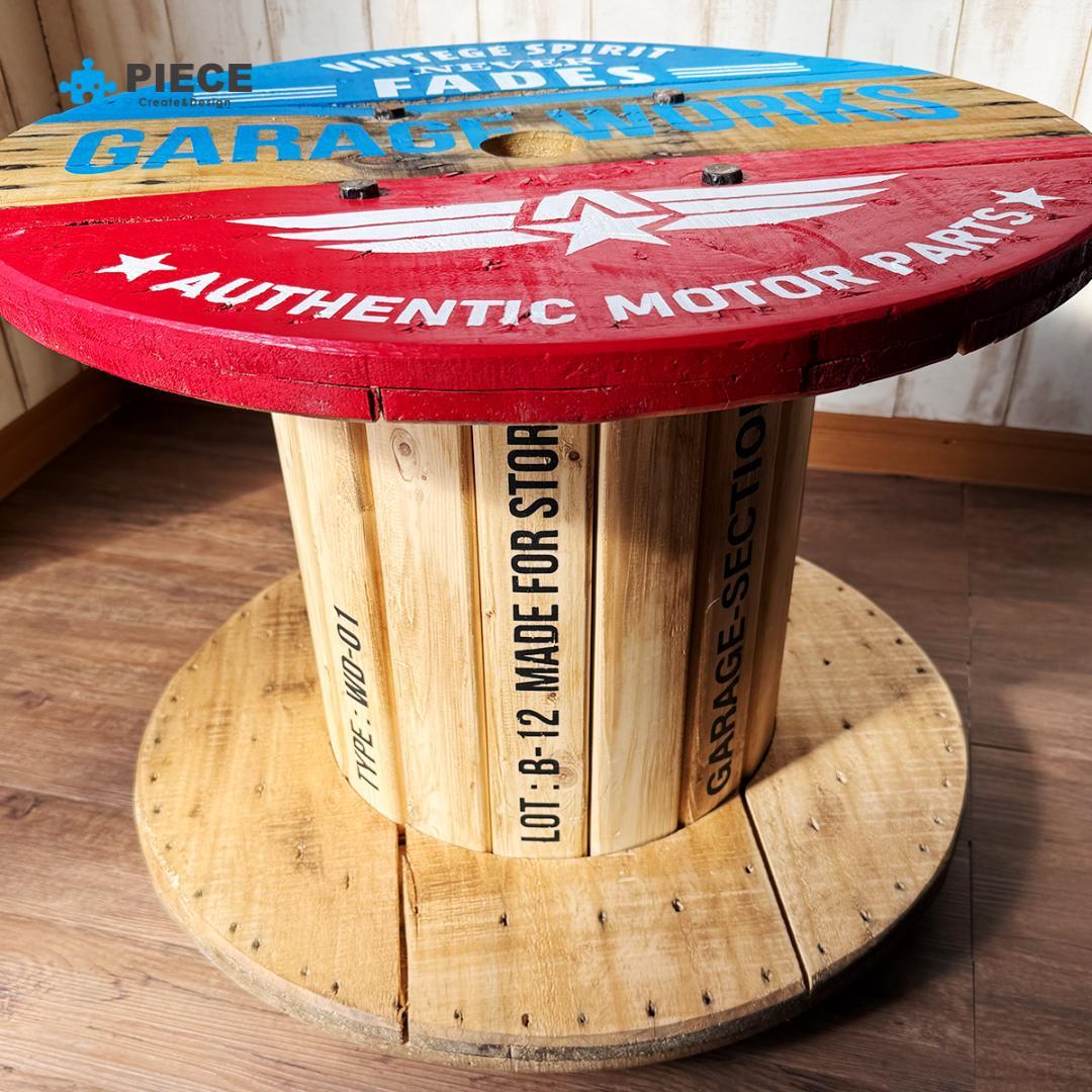 テーブル インダストリアル ケーブル ドラム ガレージ アメリカン トリコロール