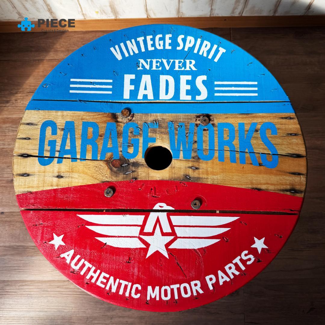 テーブル インダストリアル ケーブル ドラム ガレージ アメリカン トリコロール