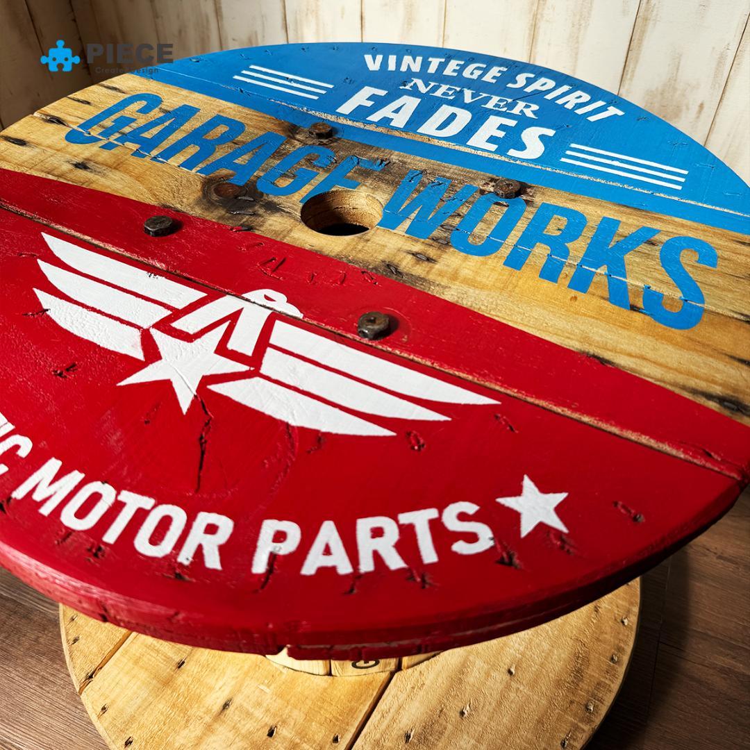 テーブル インダストリアル ケーブル ドラム ガレージ アメリカン トリコロール