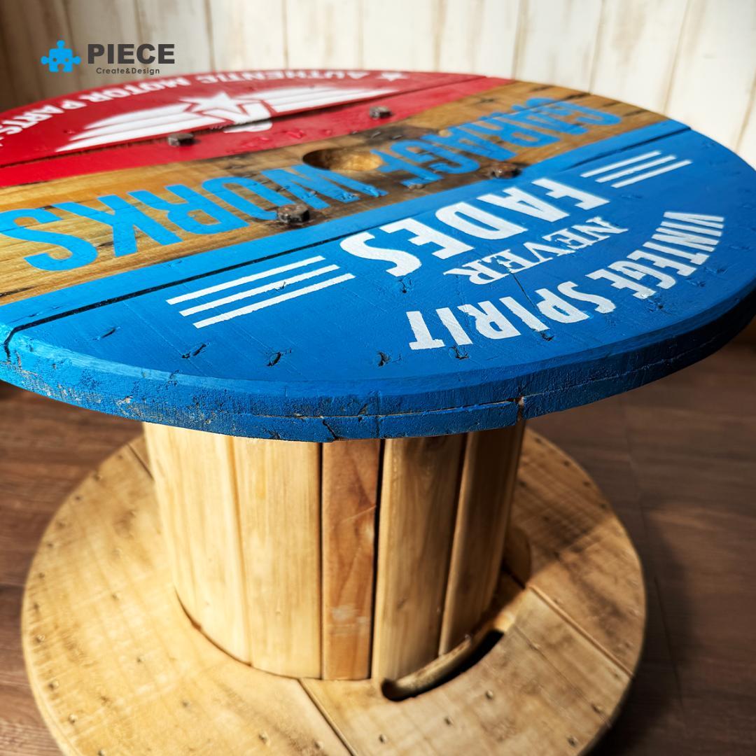 テーブル インダストリアル ケーブル ドラム ガレージ アメリカン トリコロール