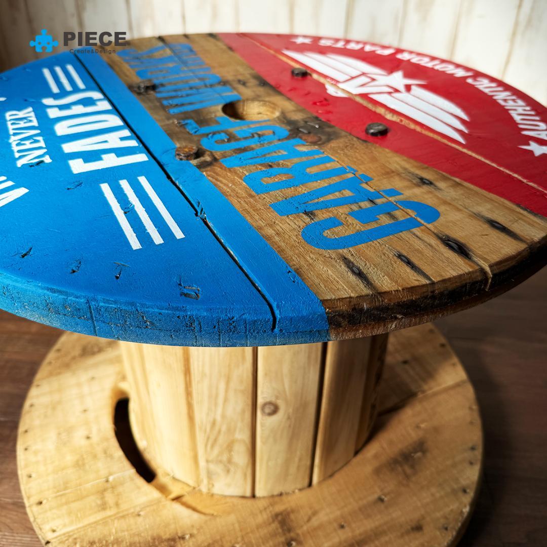 テーブル インダストリアル ケーブル ドラム ガレージ アメリカン トリコロール