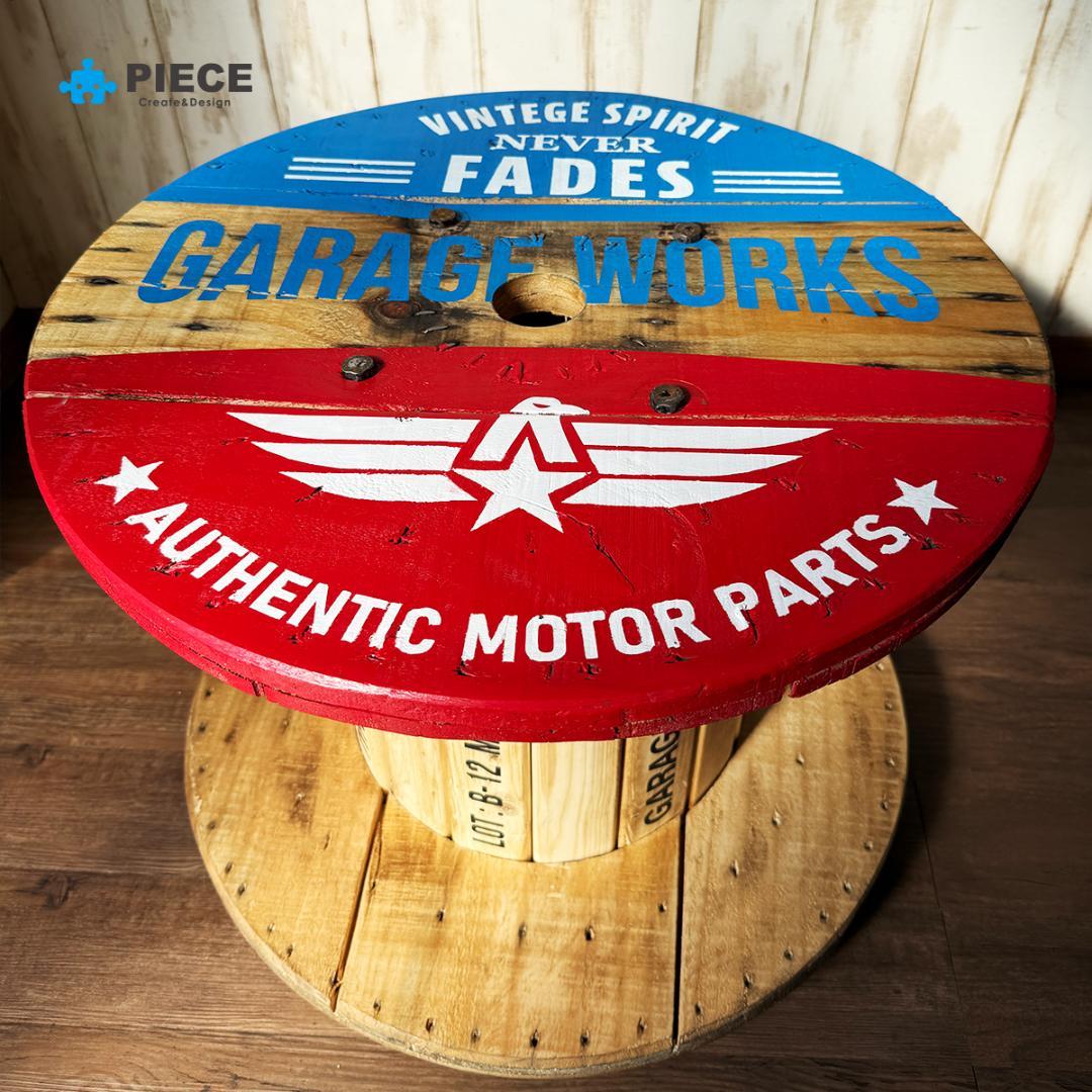 テーブル インダストリアル ケーブル ドラム ガレージ アメリカン トリコロール