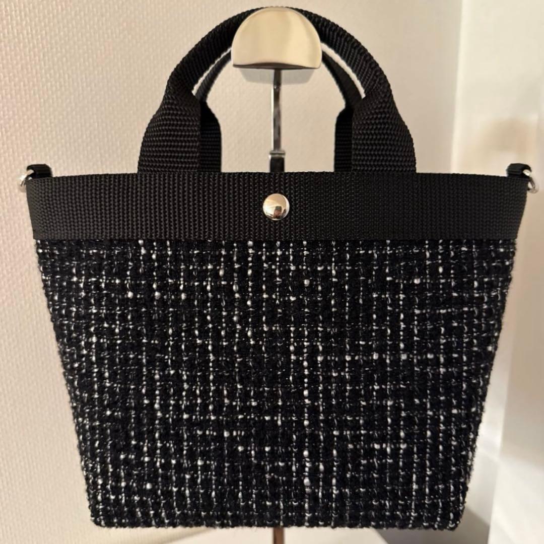 ツイードショルダーバッグ ツイードミニバッグ ラメ入りブラック ハンドメイド