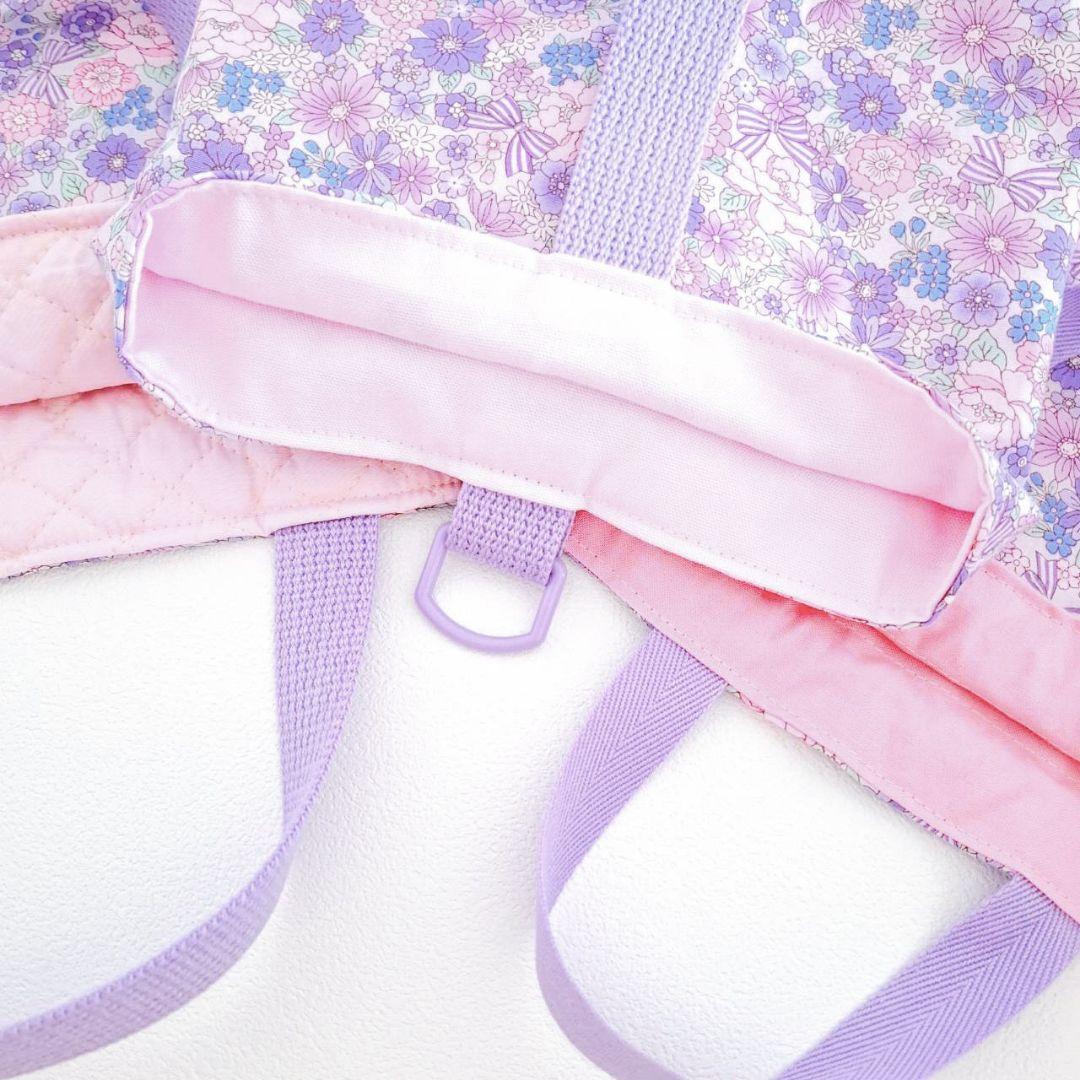 入園入学3点セット　花柄　パープル　ドット　女の子　レッスンバック　上履き入れ