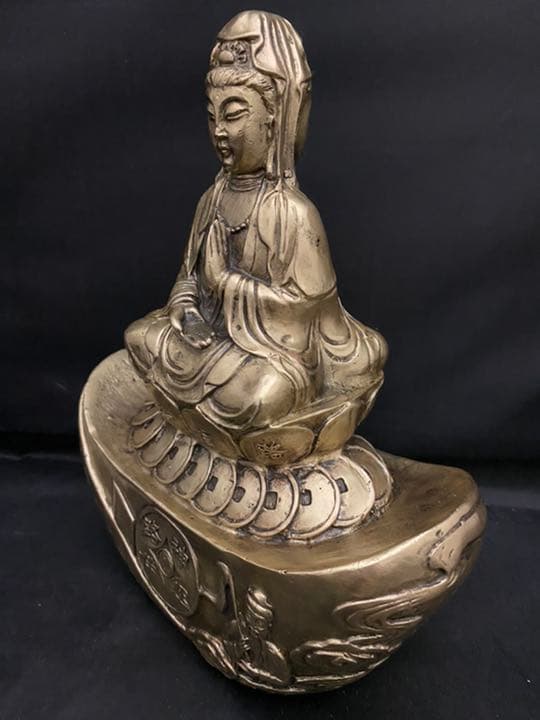 銭乗 観音 菩薩 銅製 仏像 金運 置物 開運 風水 骨董 古美術 アンティーク
