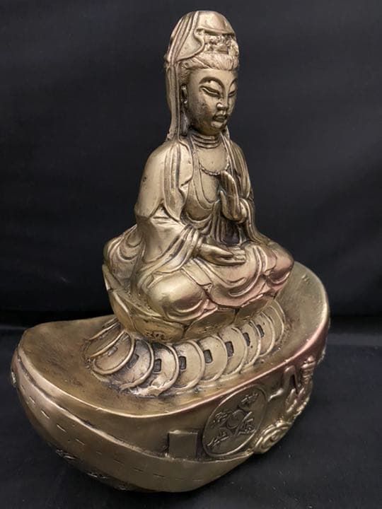 銭乗 観音 菩薩 銅製 仏像 金運 置物 開運 風水 骨董 古美術 アンティーク