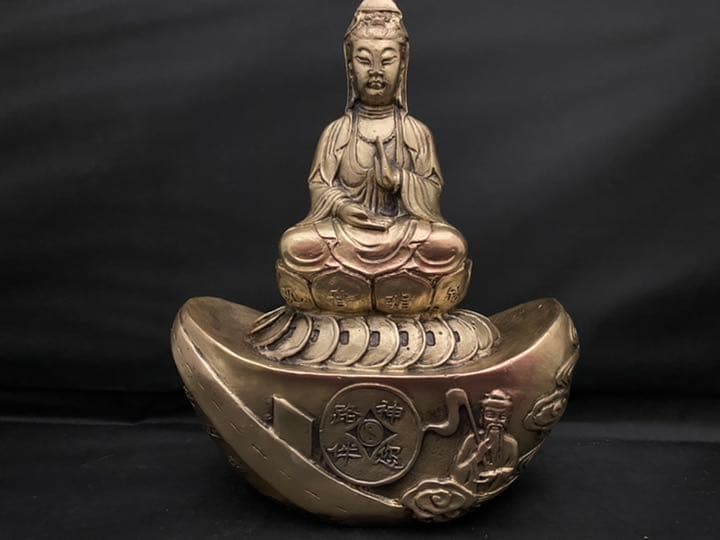 銭乗 観音 菩薩 銅製 仏像 金運 置物 開運 風水 骨董 古美術 アンティーク