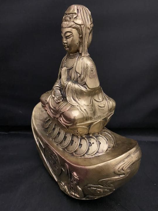 銭乗 観音 菩薩 銅製 仏像 金運 置物 開運 風水 骨董 古美術 アンティーク