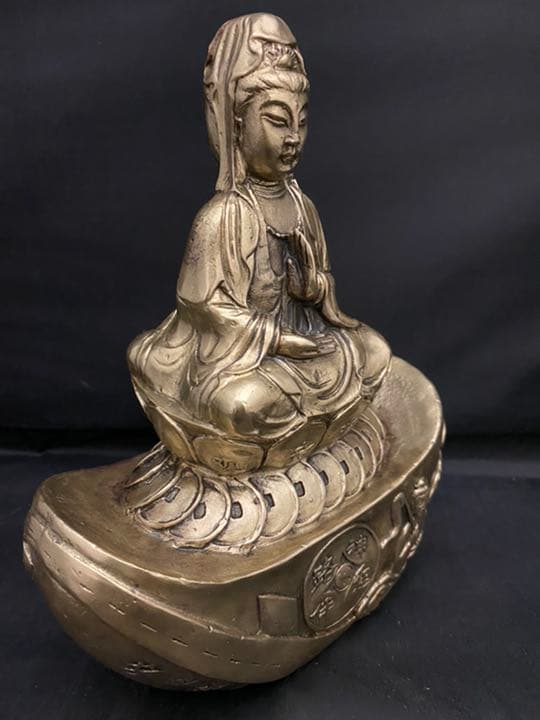 銭乗 観音 菩薩 銅製 仏像 金運 置物 開運 風水 骨董 古美術 アンティーク